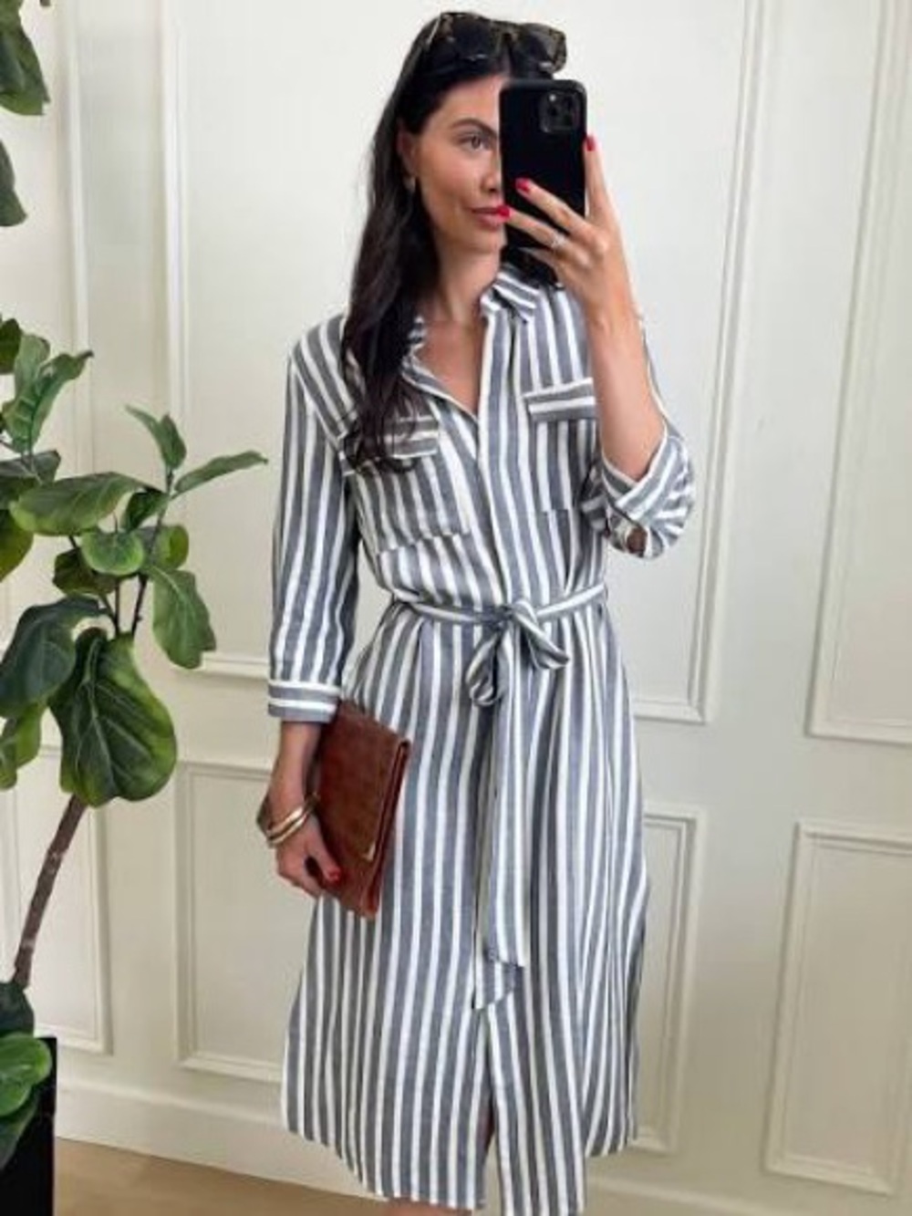 Long Sleeve Stripe Dress Chambray